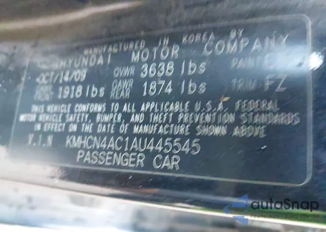 2010 Hyundai Accent Gls из США, поврежденный, VIN KMHCN4AC1AU445545